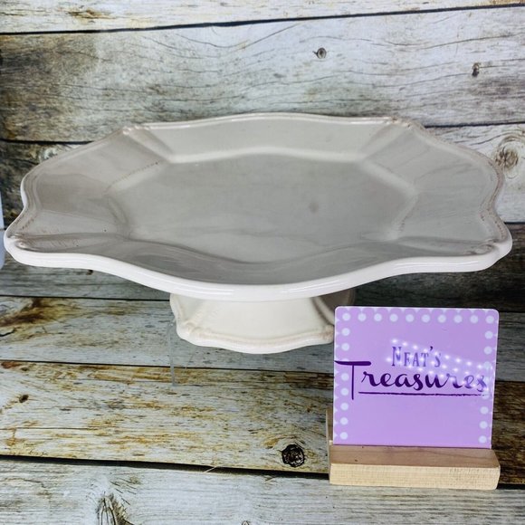 Signature ISBELLA Ivory  Embossed Edge  Scalloped 13" Pedestal Cake Stand Plate - Picture 1 of 16